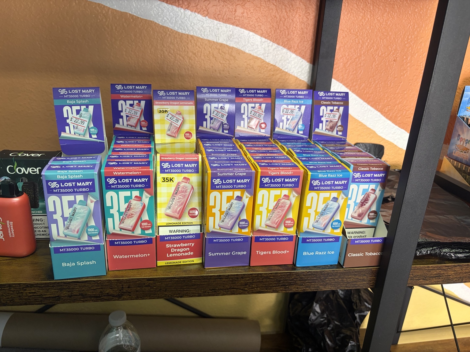 Examples of packaged Lost Mary vape products available to customers age 21 and older