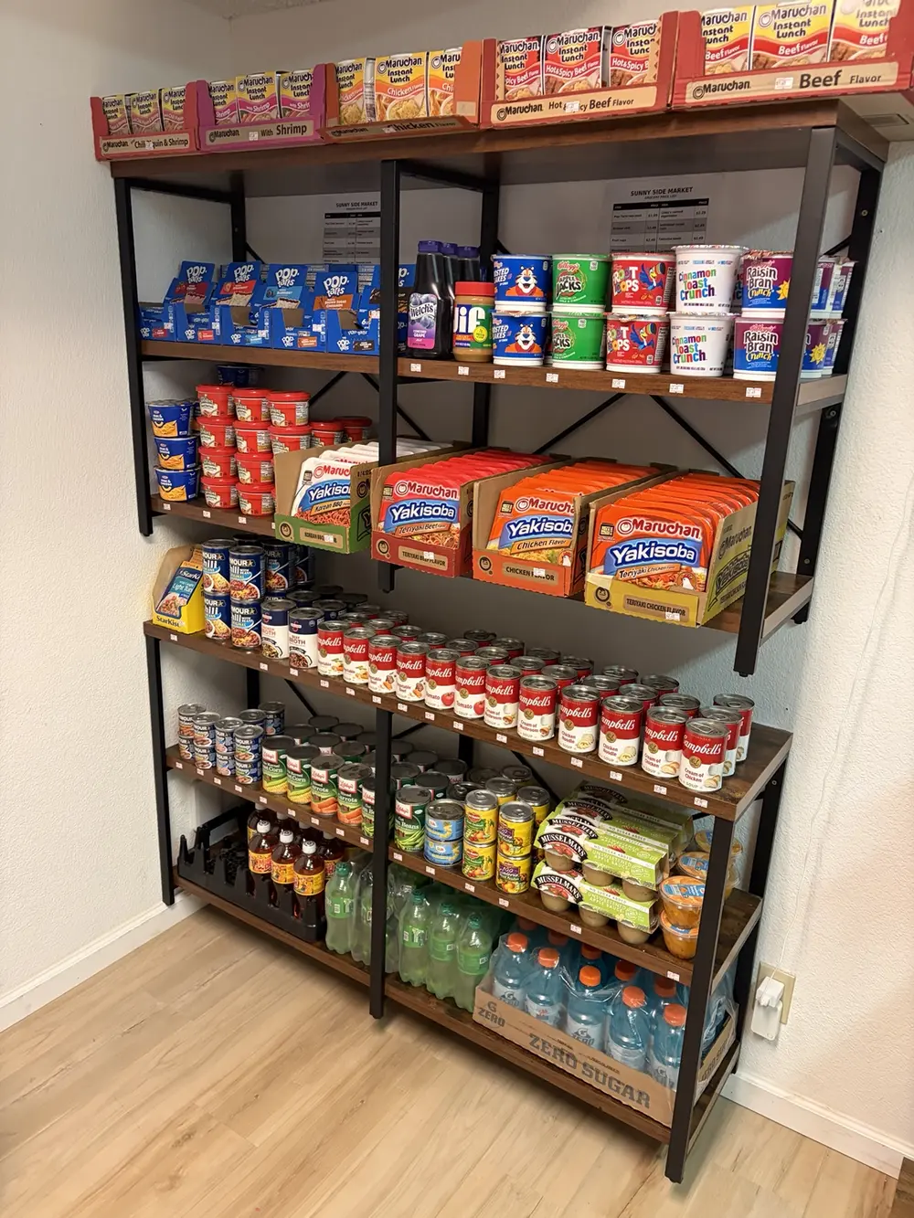 Pantry basics and quick meals stocked on store shelves